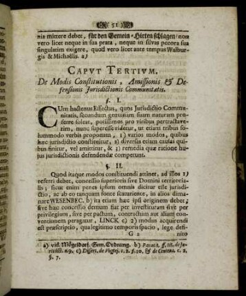 Caput Tertium. De Modis Constitutionis, Amissionis & Defensionis Jurisdictionis Communitatis.