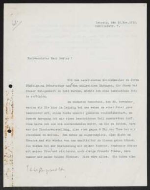 Brief von Karl Lamprecht an Gerhart Hauptmann