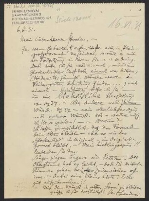 Brief an Willy Strecker und B. Schott's Söhne : 06.06.1931