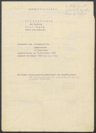2 Fragebogen und Karte Tumlingen, Kreis Freudenstadt