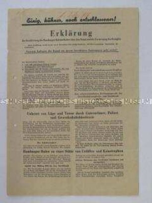 Flugblatt mit dem Wortlaut einer Erklärung der Streikleitung des Hamburger Hafenarbeiterstreiks 1951
