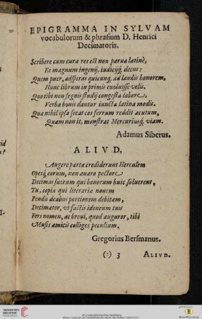 Epigramma in Syluam [...] / Aliud