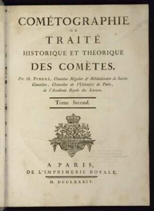 Cométographie ou traité historique et théorique des comètes; Bd. 2