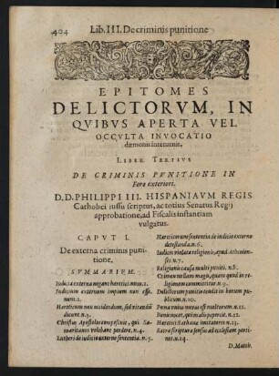 Epitomes Delictorum ... Liber Tertius. De Criminis Punitione In Foro exteriori ...