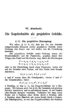 VI. Abschnitt. Die Kegelschnitte als projektive Gebilde.