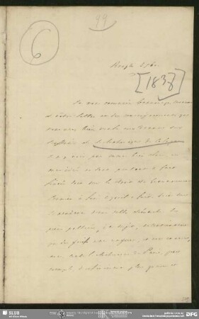 Eigenh. Brief von Achille Léon Victor de Broglie an August Wilhelm von Schlegel, Broglie, 03.12.1838