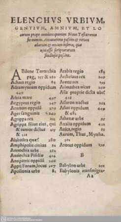 Elenchus Urbium, Gentium, Amnium, et Locorum...