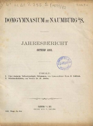 Jahres-Bericht : Ostern .... 1881/82