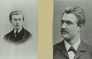 Porträts Moritz Moszkowski (links; 1854-1925; Pianist und Komponist) und Jean Louis Nicodé (rechts; 1853-1919; Dirigent und Komponist). Fotografien; je 6,5 x 10,5 cm. Um 1880