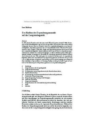 Der Einfluss der Dependenzgrammatik auf die Computerlinguistik