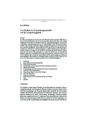 Der Einfluss der Dependenzgrammatik auf die Computerlinguistik