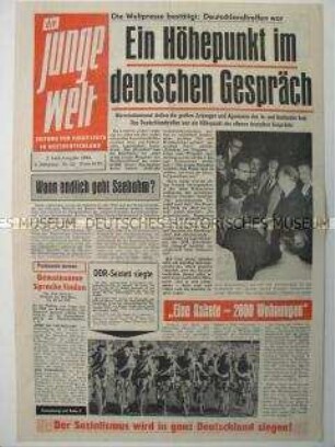 Propagandazeitung des FDJ für die Jugend in der Bundesrepublik u.a. zum Deutschlandtreffen der Jugend in Berlin (DDR)