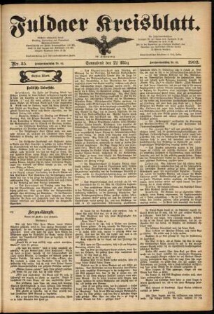 Erste Ausgabe vom Samstag, den 22. März 1902.