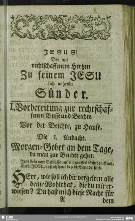 I. Vorbereitung zur rechtschaffenen Busse und Beichte