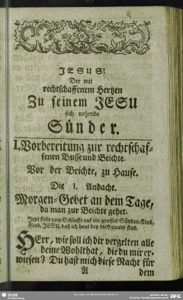 I. Vorbereitung zur rechtschaffenen Busse und Beichte