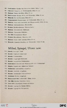 Möbel, Spiegel, Uhren usw. (Nr. 215-233)