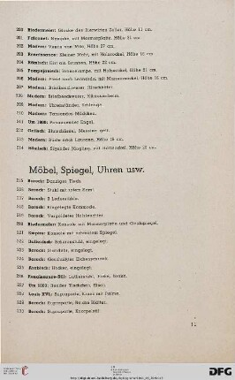 Möbel, Spiegel, Uhren usw. (Nr. 215-233)