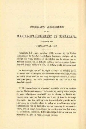 Voornaamste verrichtingen bij het Marine-etablissement te Soerabaja gedurende het 1e kwartaal 1897