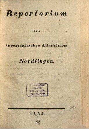 Repertorium des topographischen Atlasblattes Nördlingen
