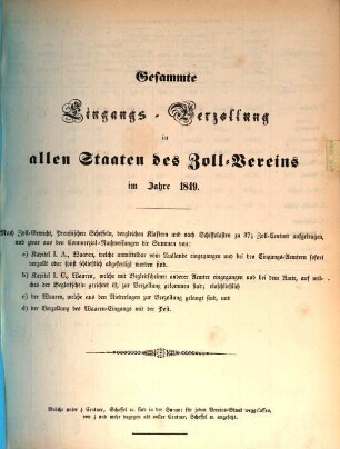 Statistische Uebersichten über Waaren-Verkehr und Zoll-Ertrag im Deutschen Zoll-Vereine : für das Jahr .... 1849