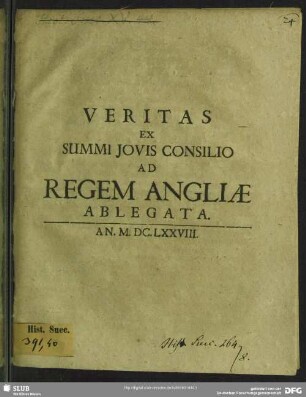 Veritas Ex Summi Iovis Consilio Ad Regem Angliae Ablegata