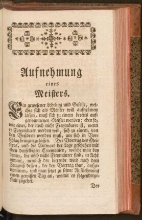 Aufnehmung eines Meisters