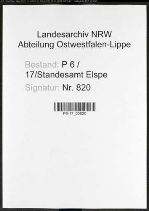 Sterberegister Standesamt Elspe