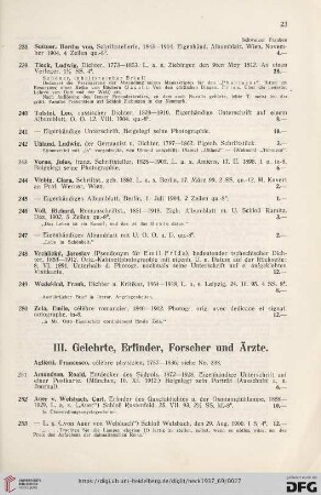 III. Gelehrte, Erfinder, Forscher und Ärzte (Nr. 251-273)