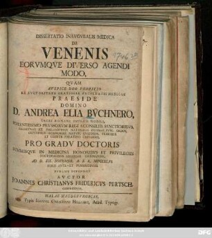Dissertatio Inavgvralis Medica De Venenis Eorvmque Diverso Agendi Modo