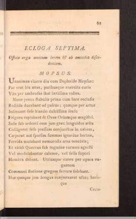 De Amicitia. Ecloga Septima.