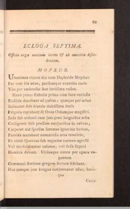 De Amicitia. Ecloga Septima.