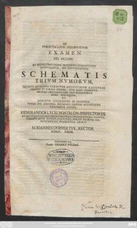 [11]: ... Eid. Octobr Et Seqventibvs Diebvs Priscorvm Consvetvdine Institvendvm, Svb Continvatione ... : [P. P. Dominica XIX. post festum S. Triados A. D. 1708.]