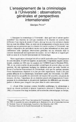 175-182, 10. L'enseignement de la criminologie à l'Université: observations générales et perspectives internationales
