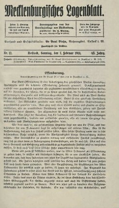 Nr. 12. Rostock, Sonntag, den 7. Februar 1914. [i.e. 1915]