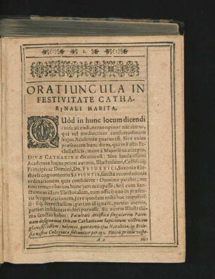 Oratiuncula In Festivitate Catharinali Habita.