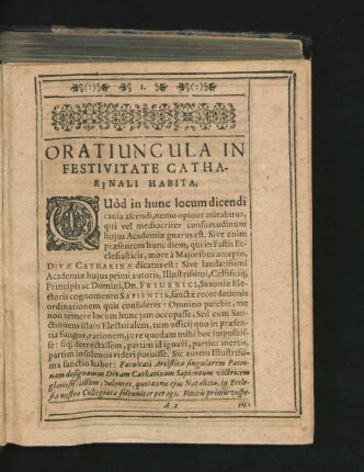 Oratiuncula In Festivitate Catharinali Habita.