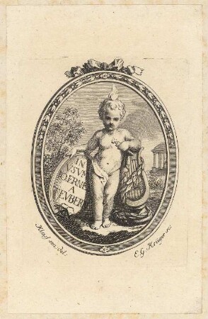 Teubern, Hans Ernst von / Exlibris : Exlibris Hans Ernst von Teubern [in vsvm io ernest a Tevbern / in usum jo ernest a teubern]. Einband, Innenseite aus: Addison, Joseph: The works. Band 1. Birmingham: Tonson, 1761. Dresden: SLUB 23.4.610-1