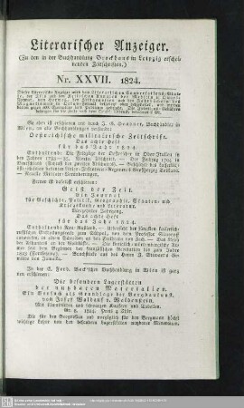 Literarischer Anzeiger No. XXVII. 1824