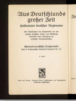 Das 10. Lothringische Infanterie-Regiment 174 im Weltkriege 1914-1918 : nach den amtlichen Kriegsakten und privaten Aufzeichungen