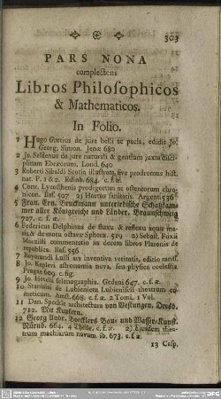 Pars Nona complectens Libros Philosophicos & Mathematicos
