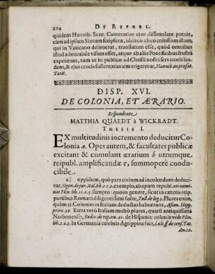 Disp. XVI. De Colonia Et Ærario.
