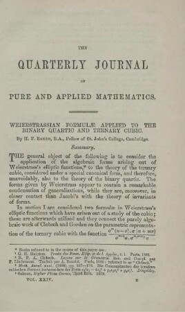 Weierstrassia formulae applied to the binary quartic and ternary cubic.