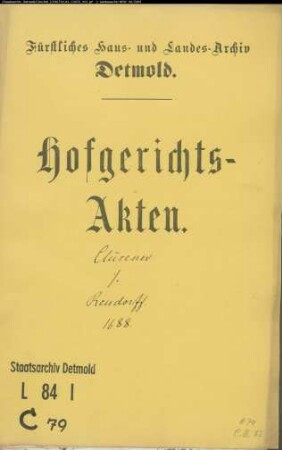 Clüsener, Arnold, Hofgerichtsfiskal gegen Hans Henrich Rendorff - Schuldforderung