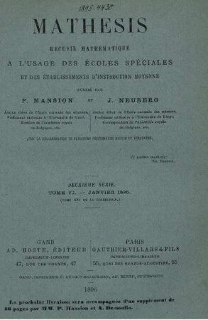 Deuxième. Tome VI. - Janvier 1896.