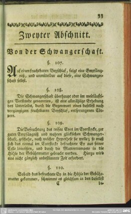 Zweyter Abschnitt. Von der Schwangerschaft