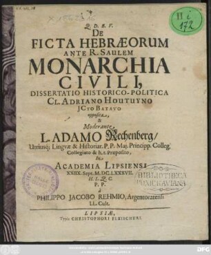 De Ficta Hebraeorum Ante R. Saulem Monarchia Civili