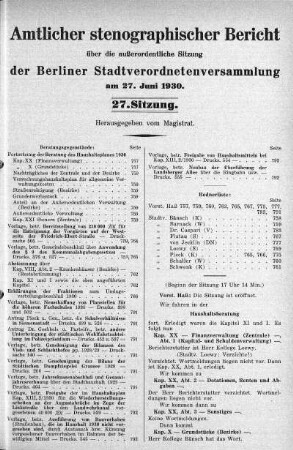 Sitzung 27, 27. Juni 1930