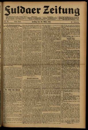 Erste Ausgabe vom Freitag, den 28. März 1913.
