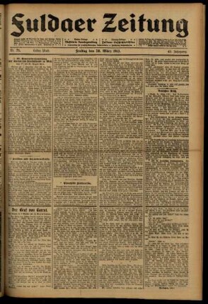 Erste Ausgabe vom Freitag, den 28. März 1913.