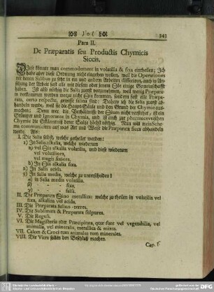 Pars II. De Praeparatis seu Productis Chymicis Siccis